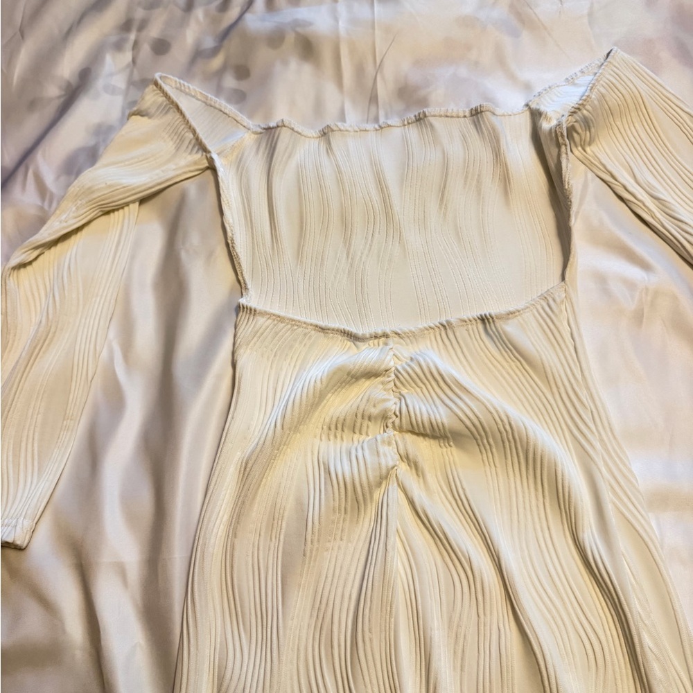Cream Ribbed Off-Shoulder Midi Dress – Size XS - Picture 6 of 7